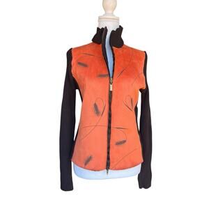 Robert Kitchen Faux Suede Zip Sweater Fall Feather/ Animal Print Reversible S